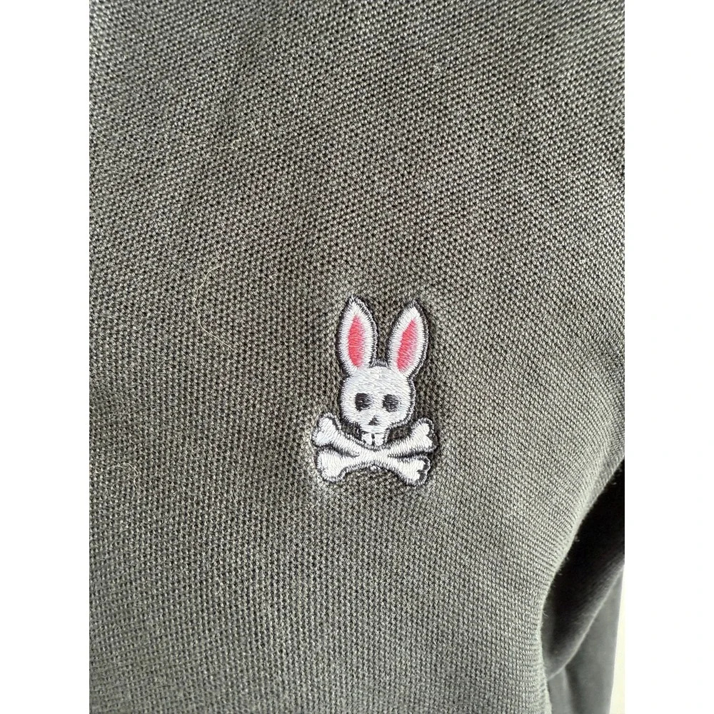 Psycho Bunny Men's Classic Polo Shirt Textured Jacquard Black Pima Cotton Size 6
